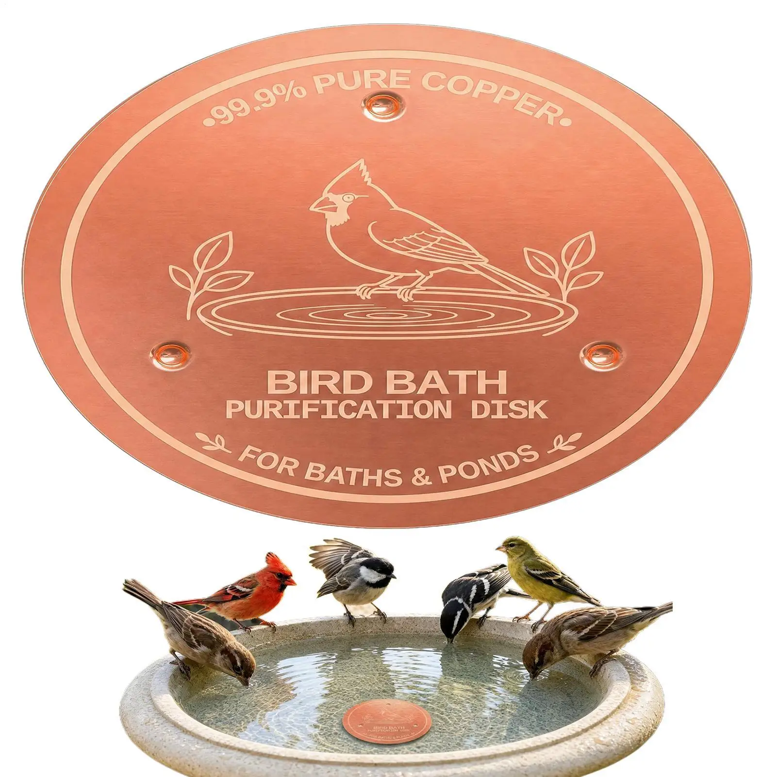 Copper Bird Bath Purification Disk Bird Bath Purification Disk Ponds Purifier Triple Point Support Birdbath For Ponds Bowl