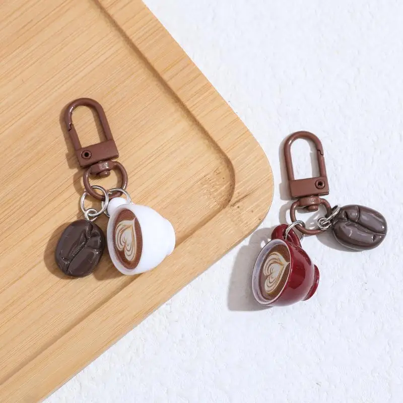 Mini-Kaffeetassen-Schlüsselanhänger, kreatives Latte-Design, Kaffeebohnen-Anhänger, modischer Schmuck für Kaffeeliebhaber, Taschenornament – Detail 2