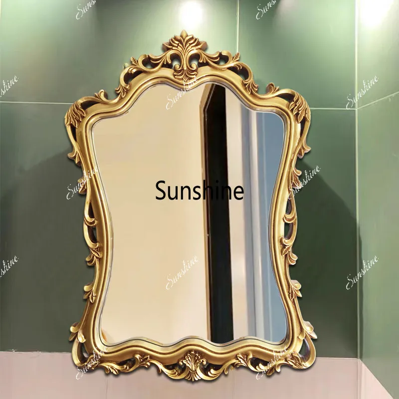 European retro bathroom mirror wall hanging carving light luxury simple modern