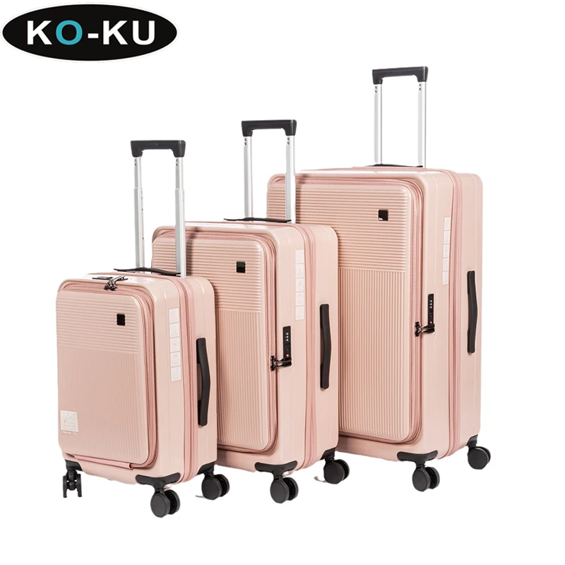 KO-KU Luggage 3 Pieces Suitcase Trolley 20 Inch Front Opening Lid Boarding Box Password Universal Wheel Expandable Suitcase