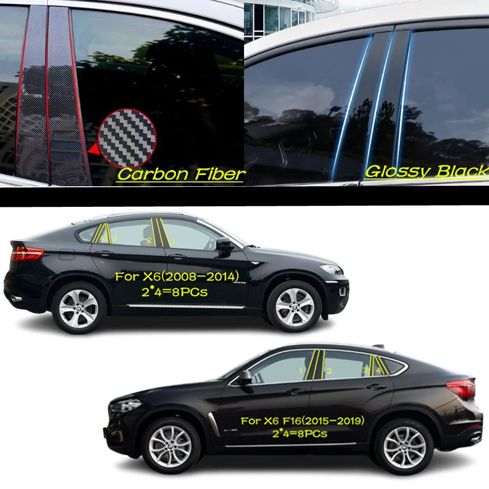 

PC Material Pillar Post Cover Door Trim Window Molding Sticker Plate Accessories For BMW X6 XDrive F16 2008-2014 E71 2015-2019