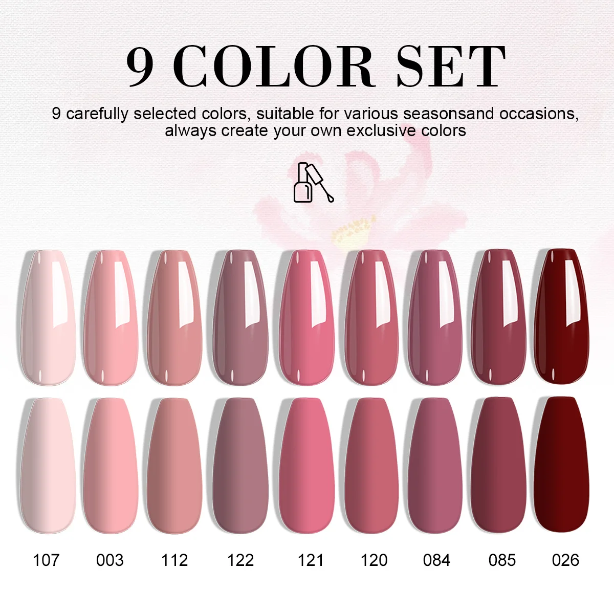 LIMEGIRL 9-Color Gel Nail Polish Set Glitter Pink Nail Polish UV LED Soak Varnish Gel with Butterfly Sticker Gel Nail Polish Set