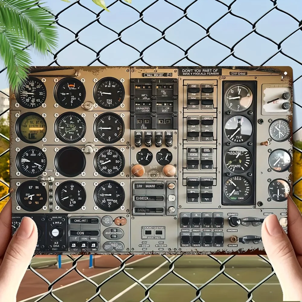 Heavy-Duty Metal Aviation Cockpit Panel Gauge Board 8x12 Inch Aircraft Instrument Dashboard Replica with Vintage Airplane Dials