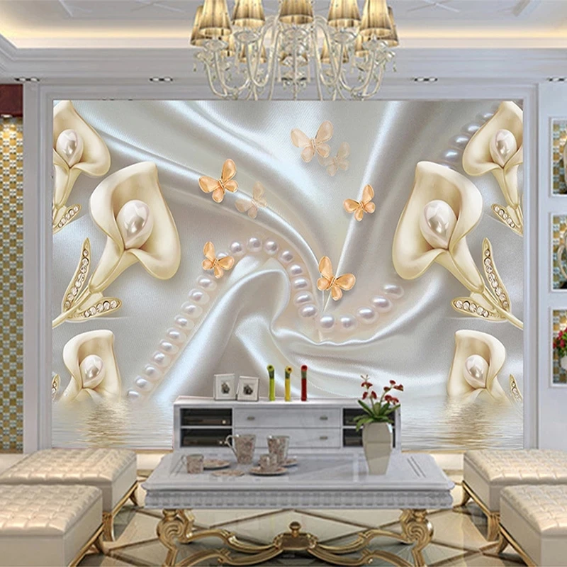 Custom Photo Wallpaper 3D Calla Flower Diamond Jewelry Pearl Mural Living room sofa TV background wall bedroom restaurant Hotel
