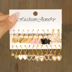 Vintage Design Heart-shaped Pendant Hoop Earrings Bohemian Acrylic Butterfly Pendant Earring Set women's Summer Beach Jewelry