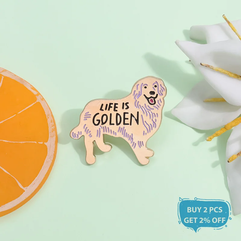 Life Is Golden Enamel Pin Happy Golden Retriever Brooch Lapel Backpack Badge Loves Dogs Jewelry Gift For Friends