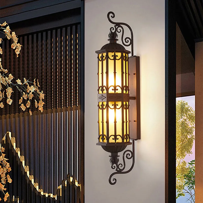 2026 Outdoor Gold Wall Lamp Europe Retro Waterproof Vintage LED Porch Light Large Street Sconces For Exterior House Villa Gate E