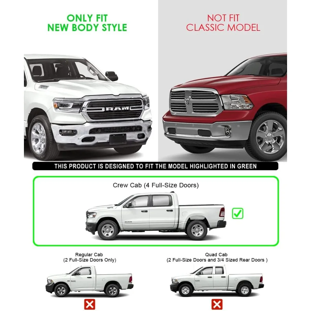 6 بوصة (أسود الفولاذ المقاوم للصدأ نمط مسطح) لوحات الجري Nerf القضبان خطوات جانبية خطوة السكك الحديدية متوافقة مع Ram 1500 2019-2025 Crew