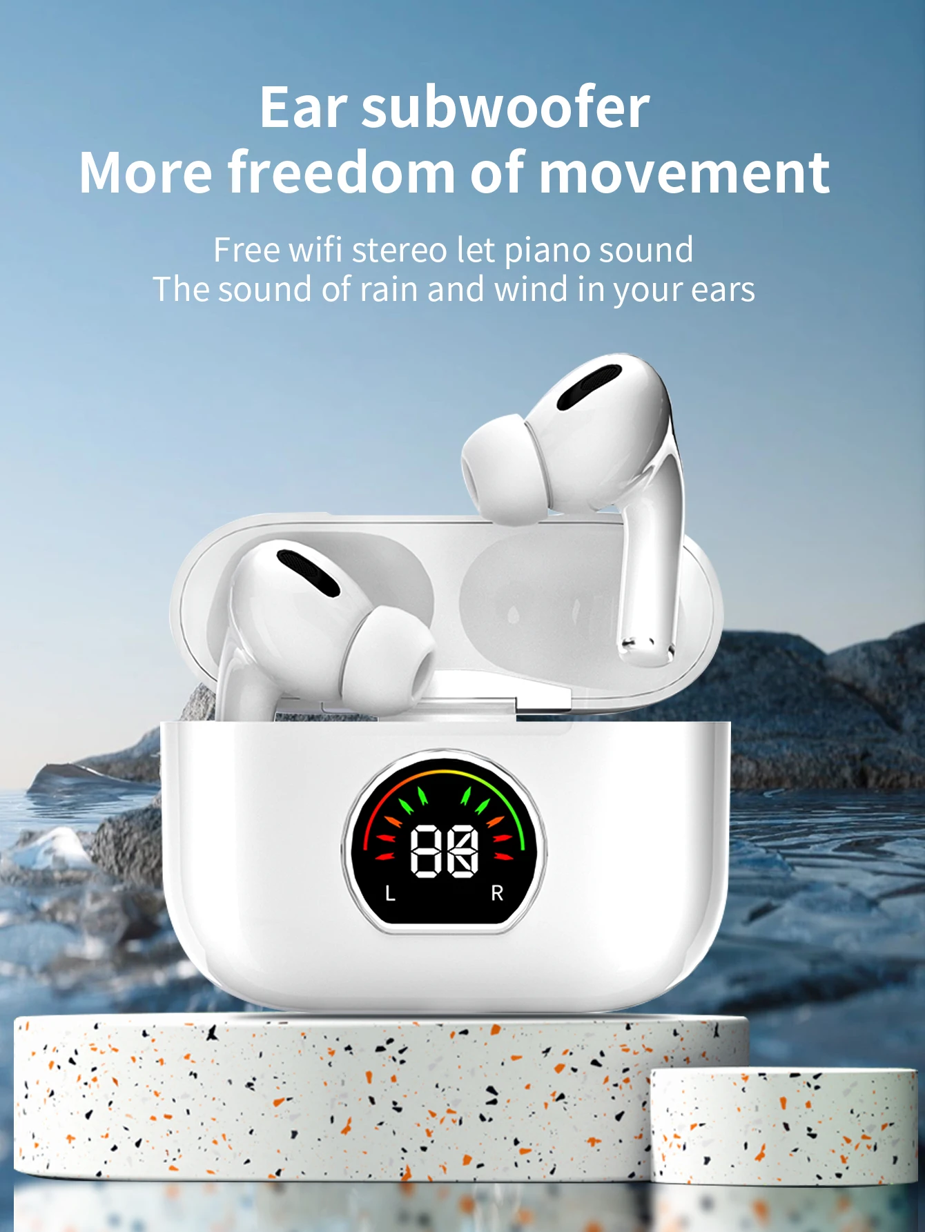 سماعات اير برو اللاسلكية TWS بلوتوث 5.3 شاشة ديجيتال HD HiFi ستيريو مع علبة شحن ميكروفون لجميع الهواتف الذكية #1