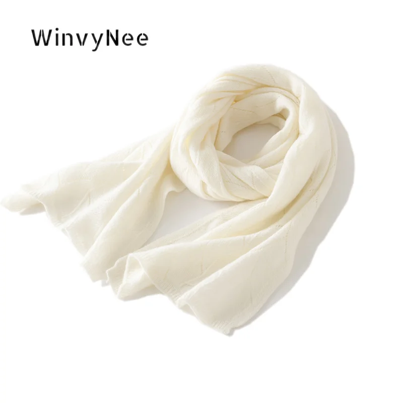WinvyNee Women Knitted Solid Color Maple Leaf Scarf Pure Wool High Grade Cozy Windproof Versatile Winter Neck Decor ZG1673012