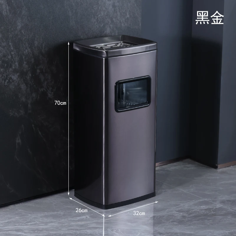 Hotel trash can with ashtray Bank lobby corridor Vertical stainless steel ash bucket Smoking area Smoke extinguisher