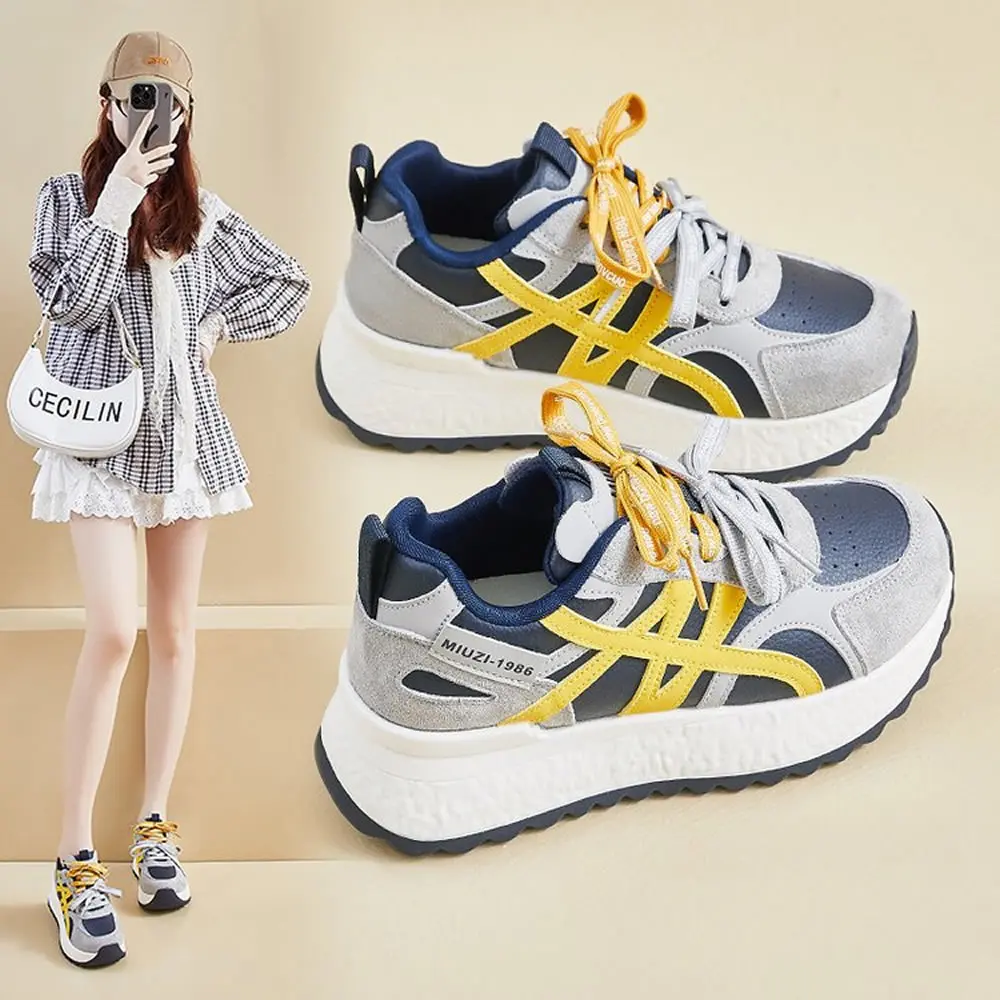 

Women's Casual Sport Shoes Summer New Style Fashionable Versatile Lightweight Thick Bottom Net Surface Genuine Leather