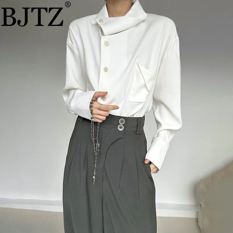 

BJTZ High-end Irregular Solid Color Stand Collar Shirt For Women 2025 Spring New Fashion Elegant Niche Blouse