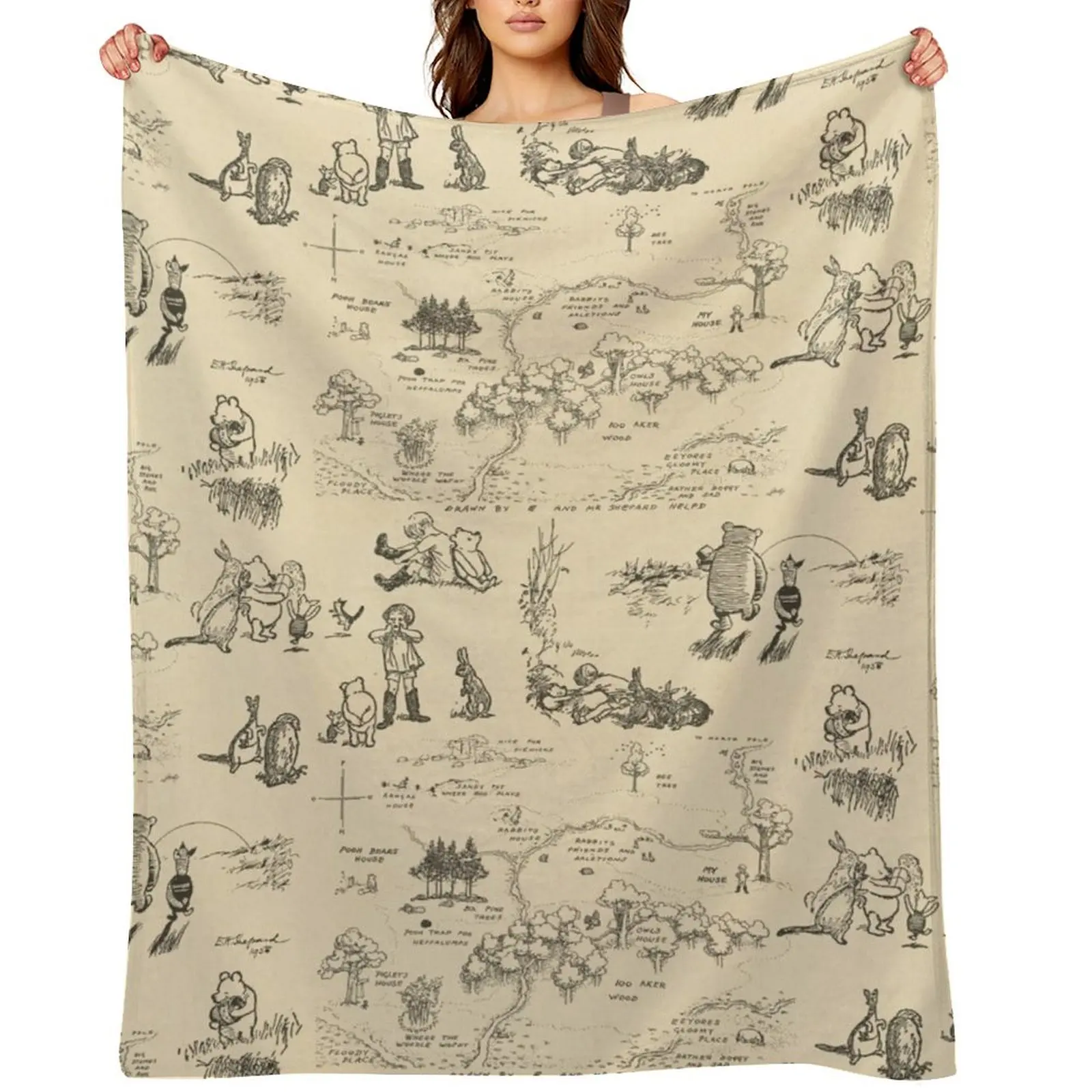 

100 Aker Wood (Cream) Throw Blanket Heavy Retros warm winter manga Blankets