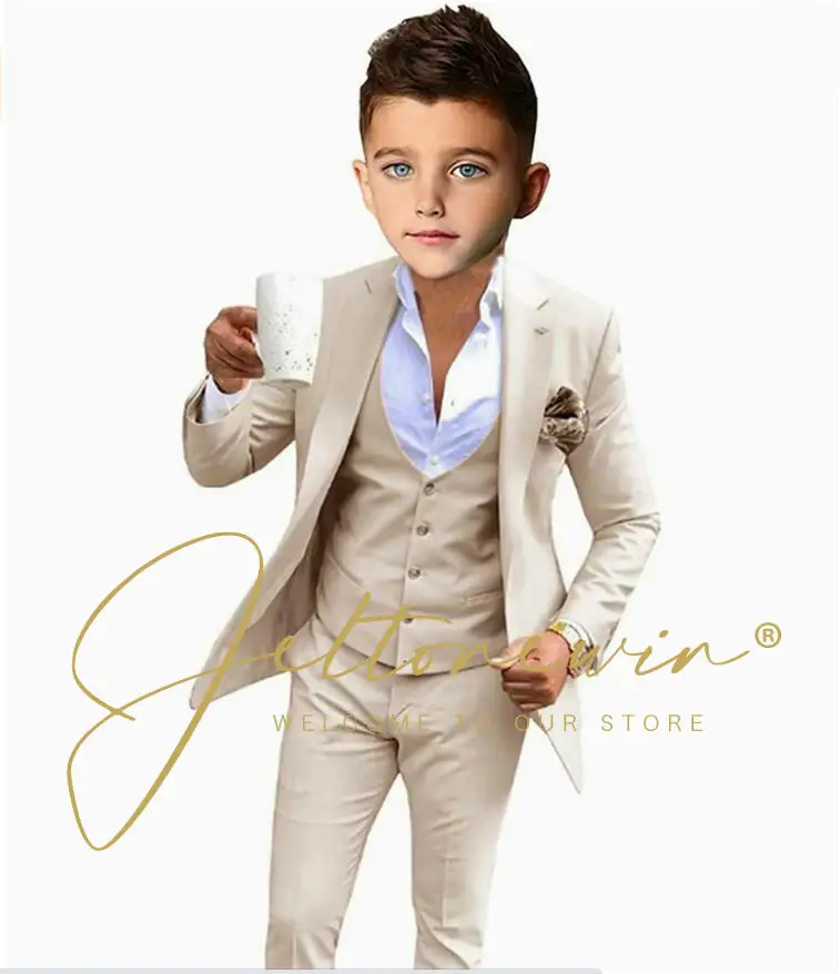 

Child Formal Beige Black Navy Suit Set British Boy Dress Piano Wedding Party Costume Kids Blazer Vest Pants Clothes Set