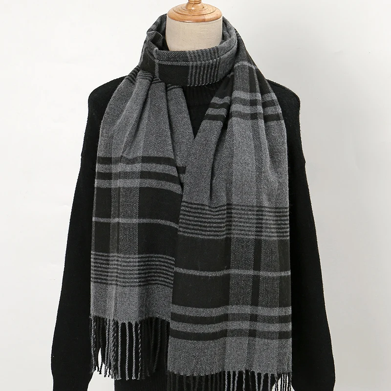 Hot Sale Classic Stripe Plaid Tassel Scarfs For Unisex Soft Scarf Mature Casual Business Neckerchief Black Gray Scarf Wraps