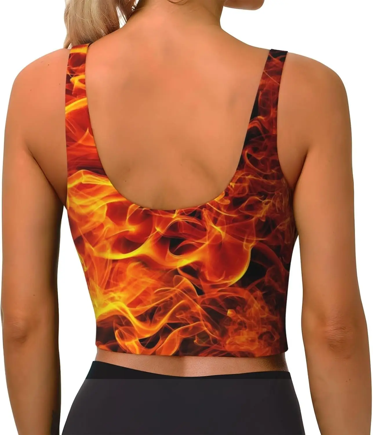 Fire Flame Sports Bras for Women Scoop Neck Yoga Crop Top U Back Workout Running Tank
