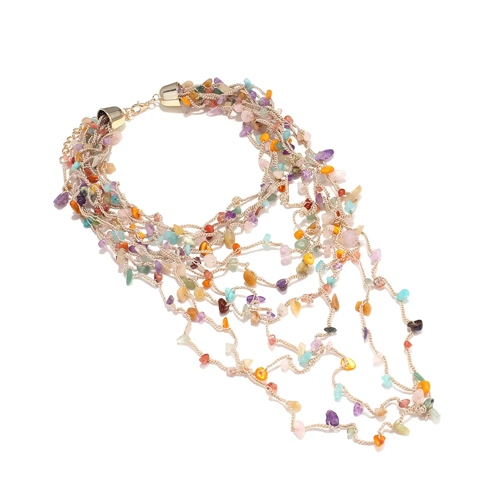 Neuheiten: Handgefertigte Bunte Kies-Wasserfall-Quasten-Choker-Halskette für Frauen, Boho Sommer Strand Party Schmuck Accessoires – Detail 4