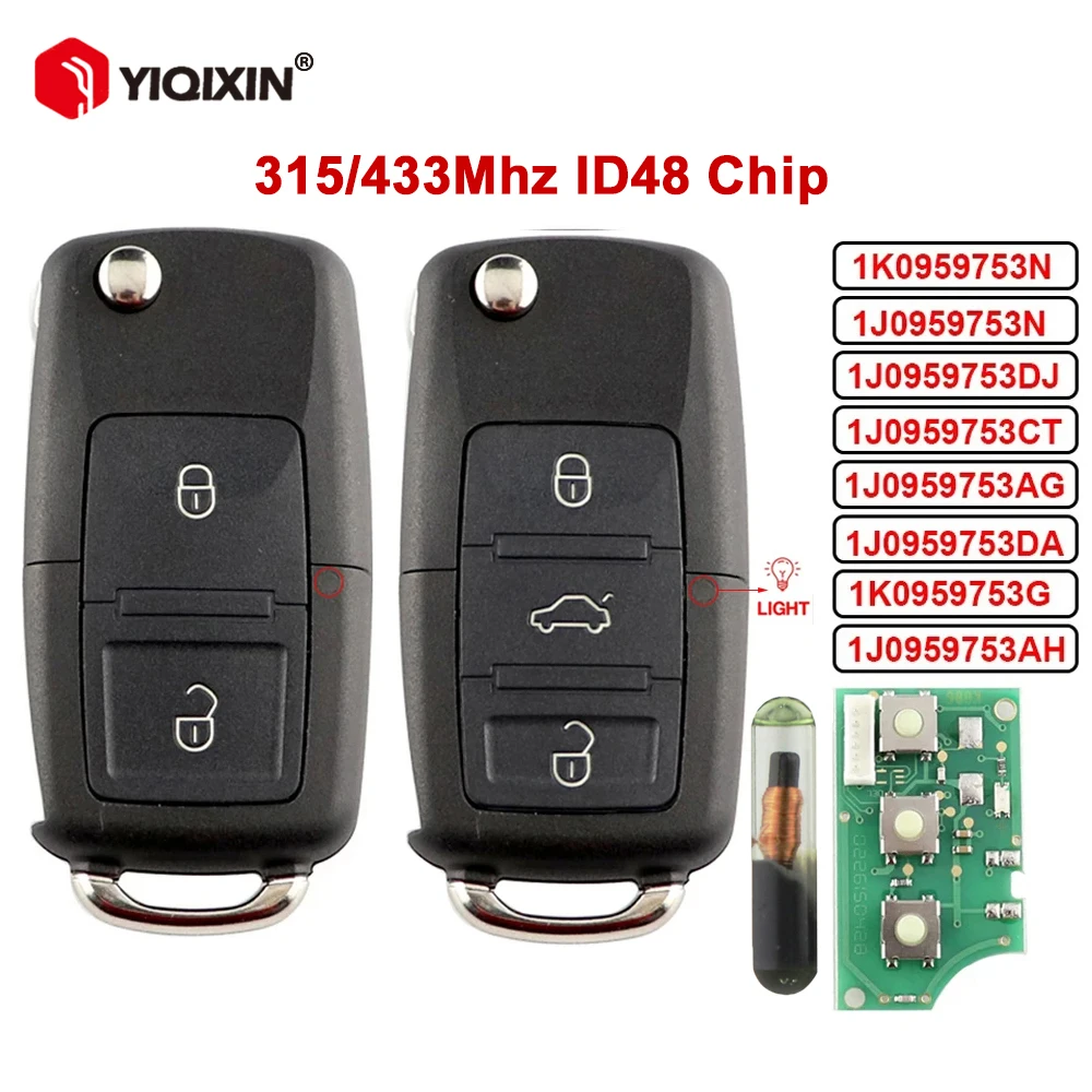 315/434Mhz ID48 Remote Car Key For Volkswagen Jetta Golf 4 5 Polo Passat CC Skoda Seat Tiguan Beetle Bora B5 1J0959753AH DA N AG