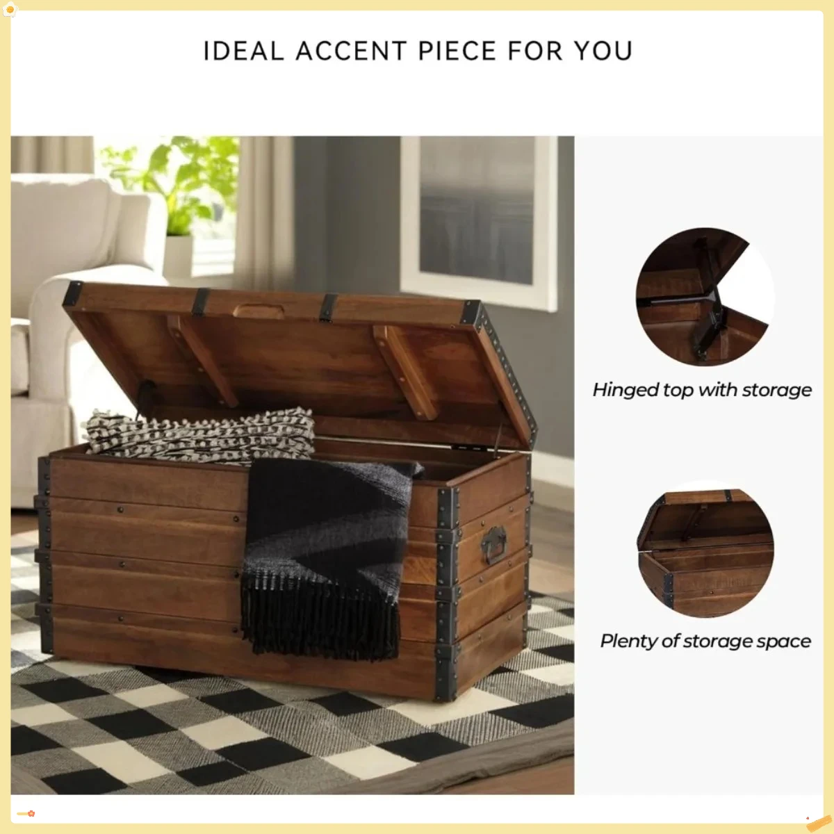 Багажник для хранения, сборка не требуется, темно-коричневый, 18,25 дюйма x 34,5 дюйма Ш x 18,88 дюйма В