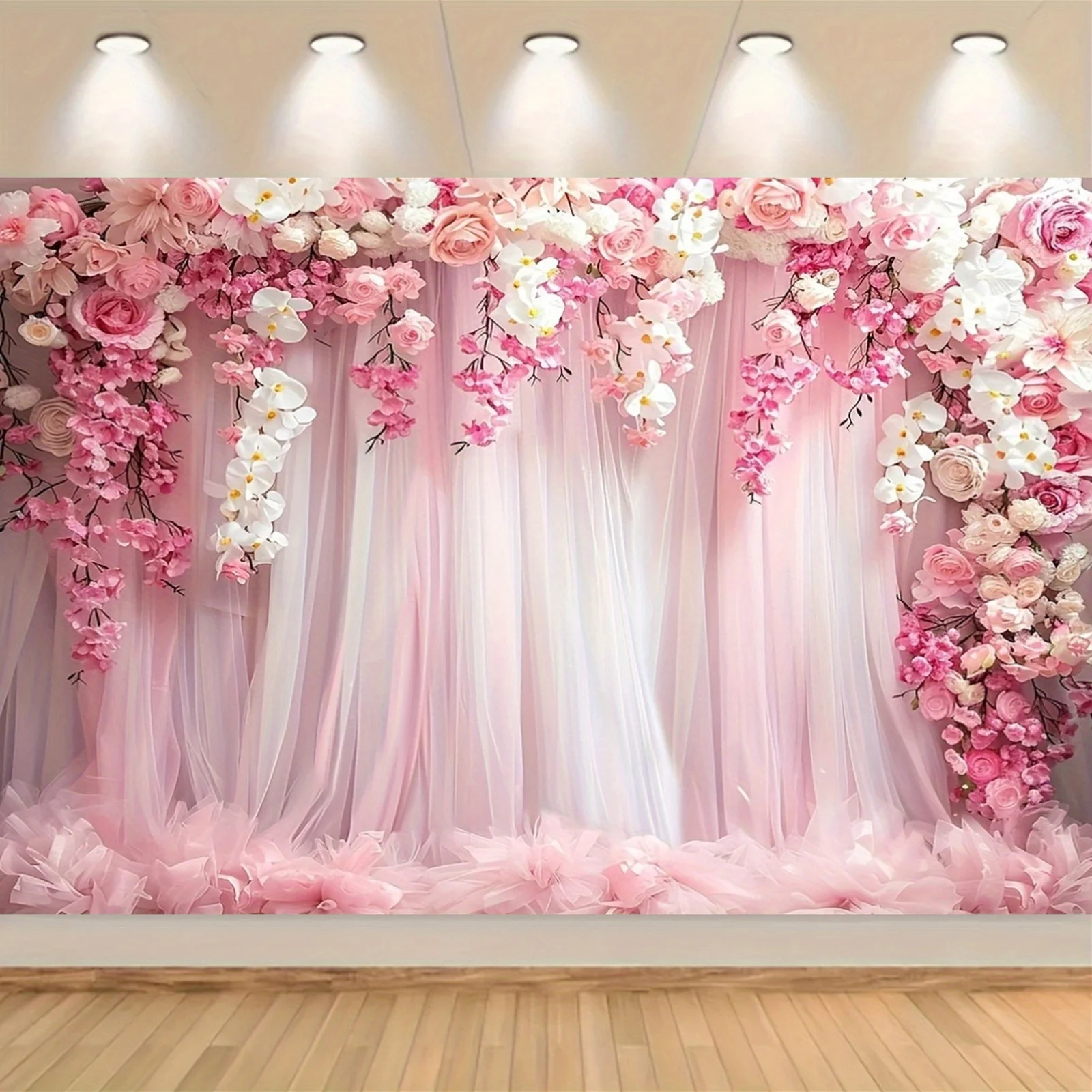 قماش بخلفية زهور وردية، وخلفية تصوير فوتوغرافي، وديكور حفلات الزفاف وحفلات الزفاف #6
