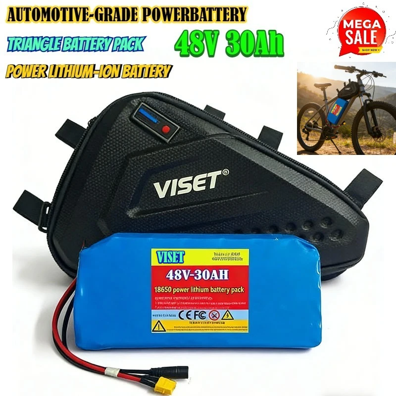 

VISET 48V 30AH Triangle Bag 18650 Lithium Battery Pack 250W-1500W Motor Suitable for Mountain Bike/scooter Conversion Kit DIY