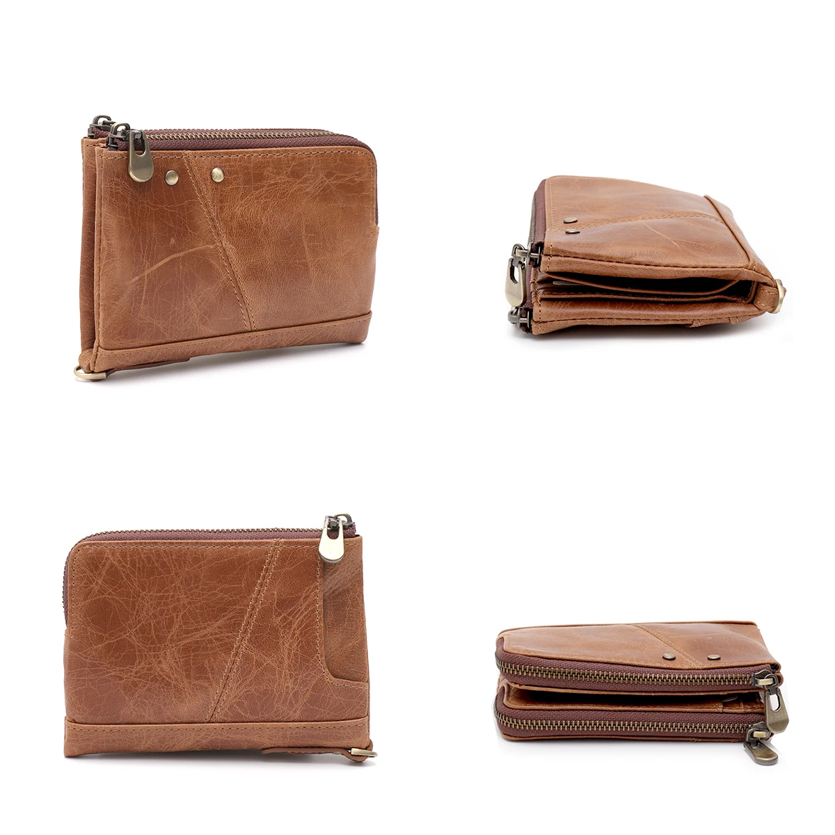 SC Luxury Retro Oil Waxed Leather Bifold Short Wallet RFID Functional Multi Pockets Card Holders Cash Slots Coin Purse Portable