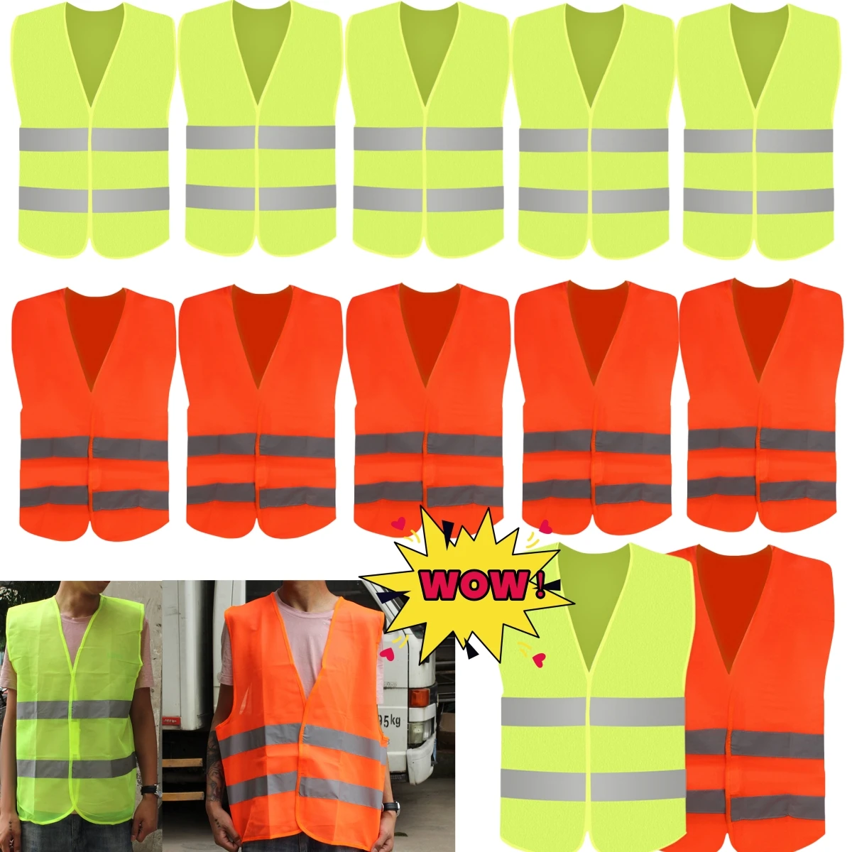 Auto Car Reflective Clothing For Safety Traffic Safety Vest Yellow Visibility High Visibility Outdoor Running Cycling Sports Ves