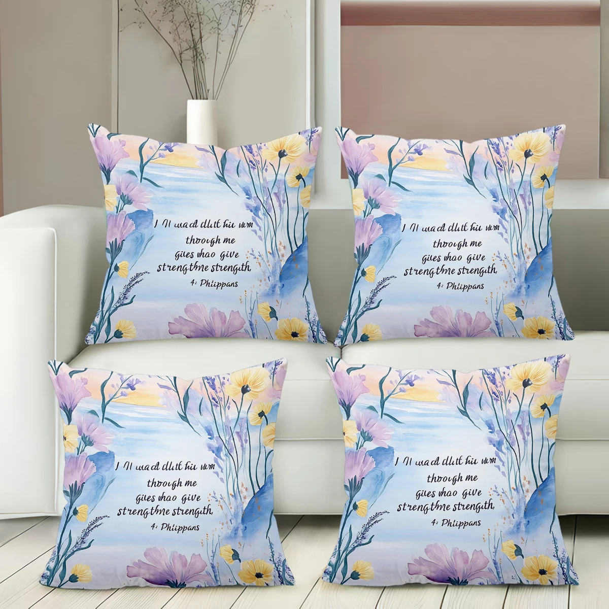 

Floral Printed Pillows With Bible Verse 4 Phippans Strength Polyester pillowcase, sofa decorative cushion cov Headboard Pillow