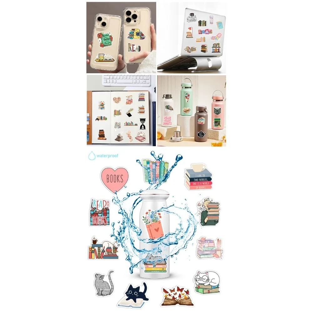 50PCS Diary Book Reading Stickers Aesthetic Phone Bike Wall Scrapbook Motorcycle Waterproof Cartoon Sticker for Kids Toys Gifts