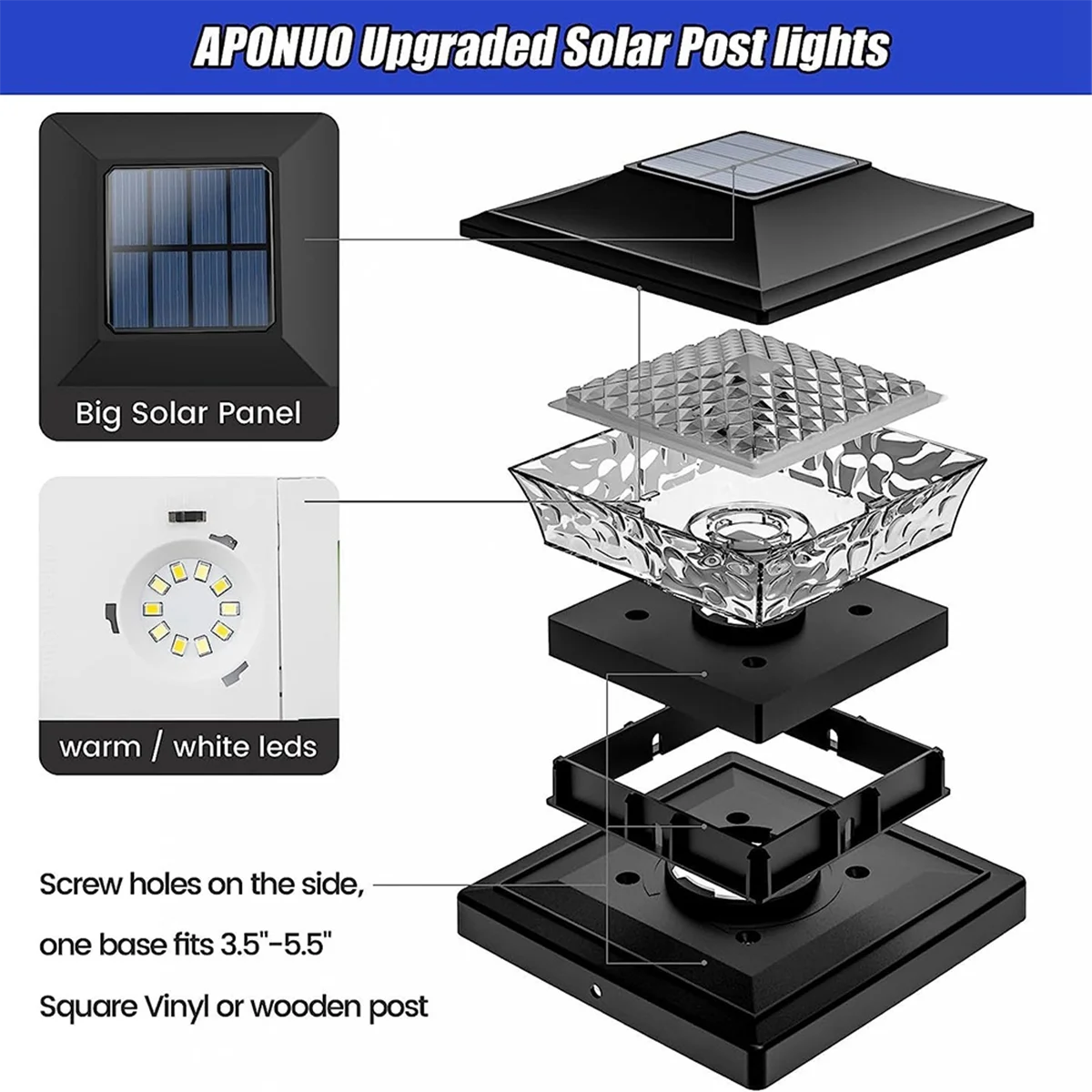 

ABXY Solar Post Cap Lights Outdoor Deck Fence Post Light for 5.5x5.5 3.5x3.5 Wooden Vinyl Posts Patio Garden Decor 4Pack