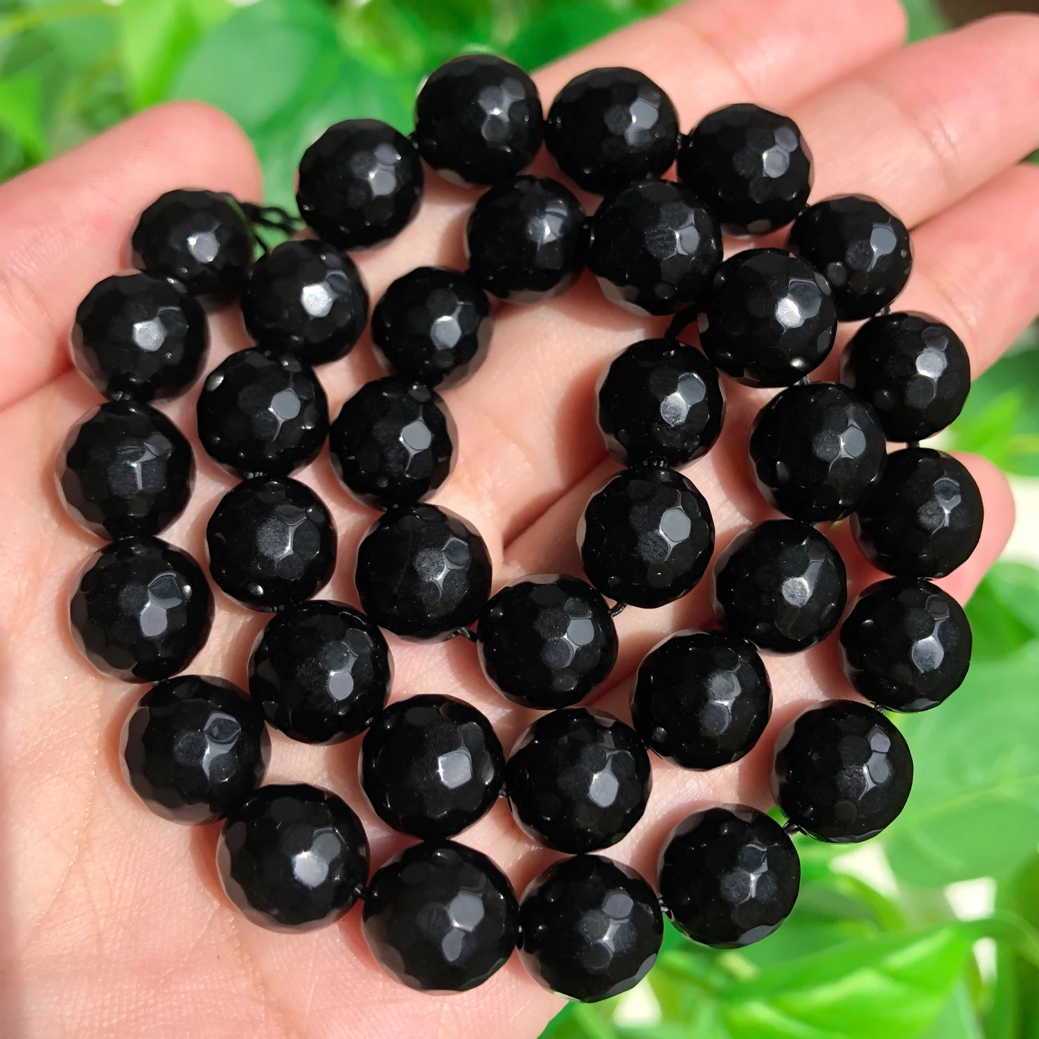 Natural Stone Faceted Black Agate Onyx Round Loose Spacer Beads For Jewelry Making Diy Bracelet Necklace 4 6 8 10 12mm 15 Inches