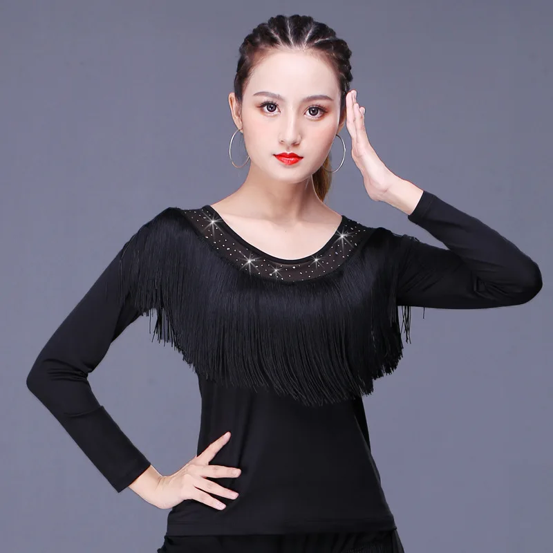 أزياء الرقص اللاتينية النحيفة المريحة لكبار السن ملابس أداء الرقص بأكمام قصيرة وطويلة للخريف والشتاء الجديدة