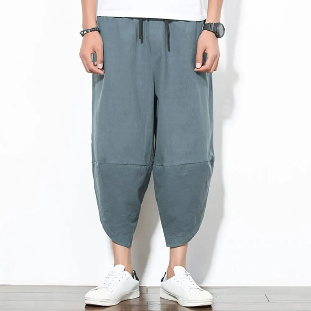 

Men Pants Japanese Style Mid-calf Harem Trousers with Crotch Multi Pockets for Wear in Summer Casual Cropped Trousers for Men