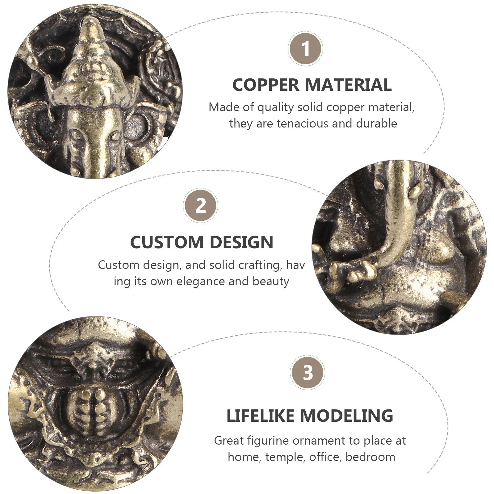 Solidna miedziana statua Boga Słonia Klasyczny ręcznie robiony Ganesha Ornament Dekoracja do domu, biura, świątyni Dekoracja Mądrość Szczęście