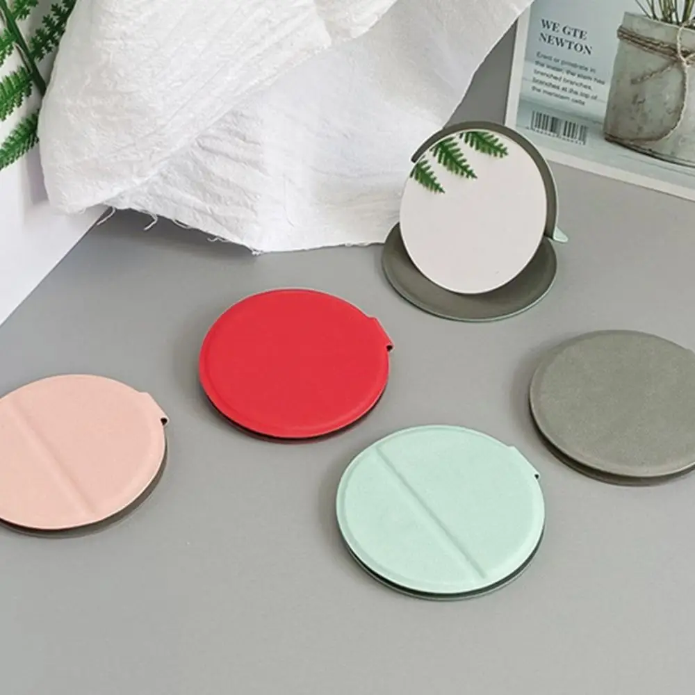 Miroir de maquillage rond pliable en acier inoxydable, support de bureau compact, petit miroir de poche en PU, cosmétique de beauté