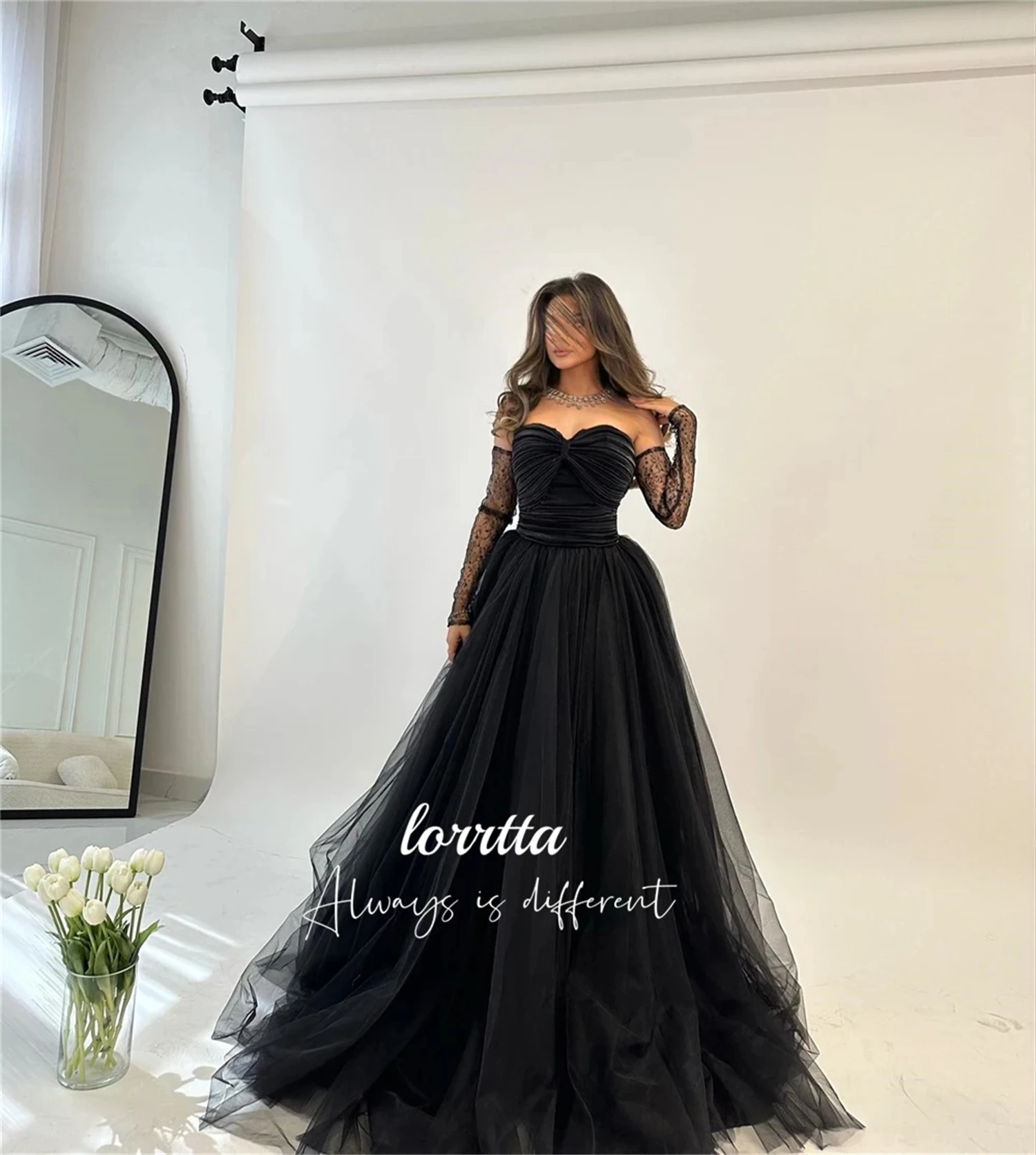 Customized Mesh Black Eid Dress Ball Gown Line A Graduation Elegant Evening Dresses for Women Luxury Happy Sharon Prom Wedding