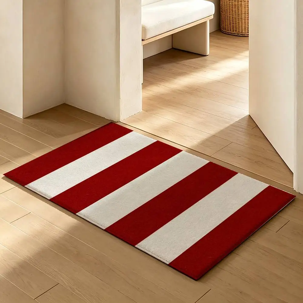 GOOD B-Burgundy White Stripe pattern  Soft Absorbent Decorative Floor Mat for Bathroom Entryway Living Room