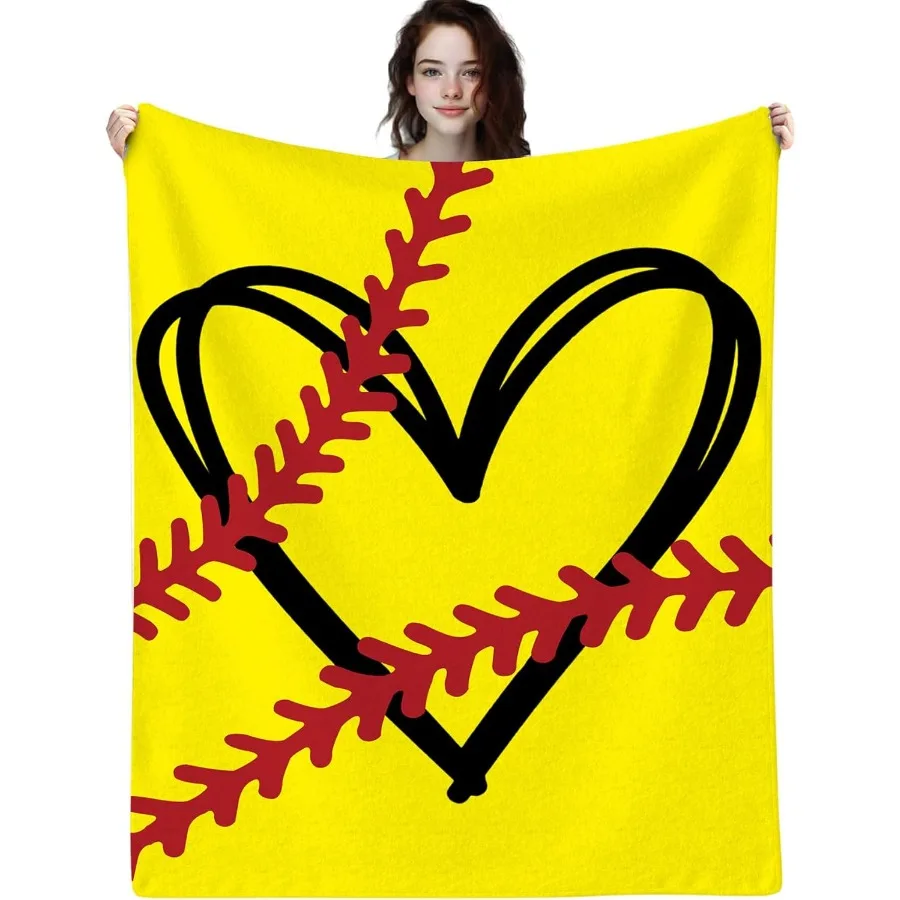 

Легкое мягкое одеяло с дизайном сердца для софтбола, идеально подходящее для любителей спорта, идеальный подарок для любителей софтбола, уютный