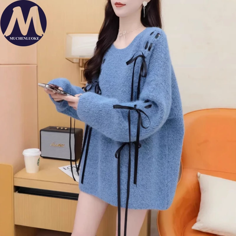 Sweater for Woman Autumn Winter Lazy Style Tassel O Neck Knitted Thicken Sweater Korean Fashion Casual Loose Keep Warm Pullovers