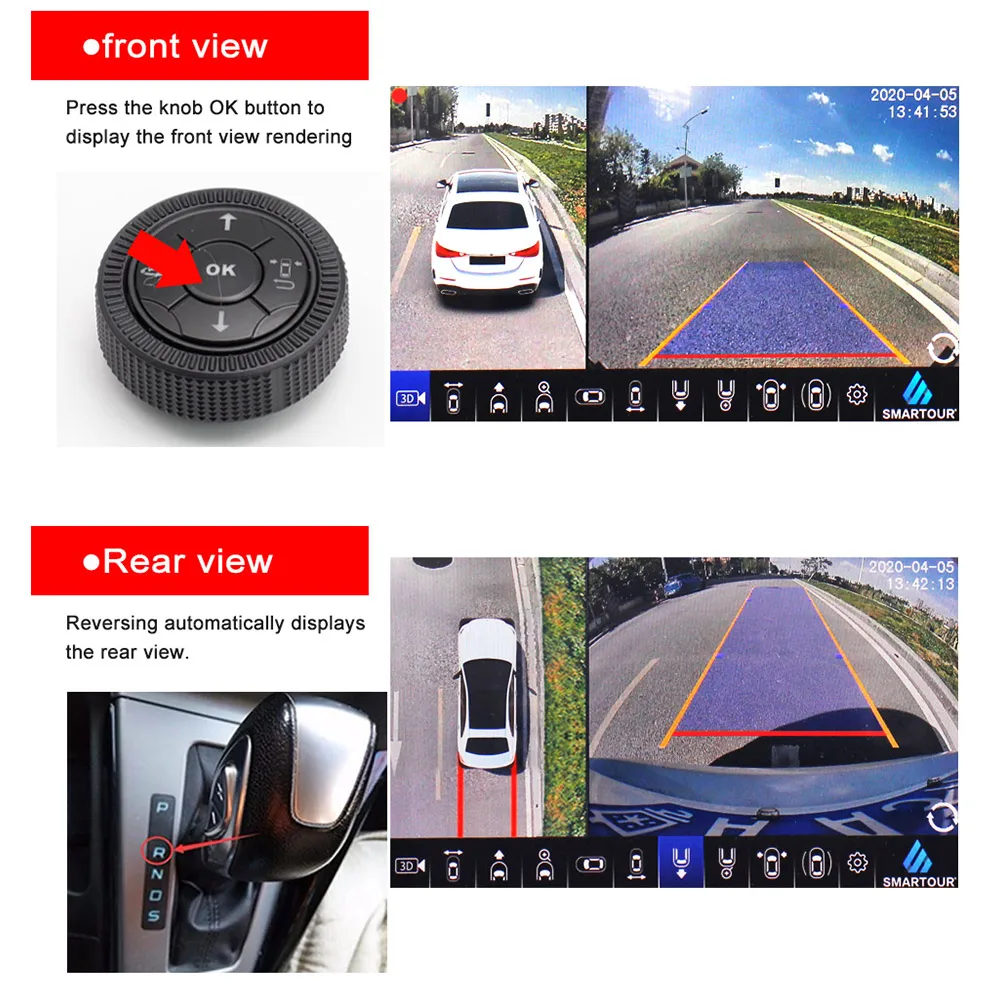 Smartour hd 4k uhd 3.5d 360 graus pássaro vista sistema panorâmico câmeras estacionamento do carro surround vista gravador de vídeo dvr monitor uhd