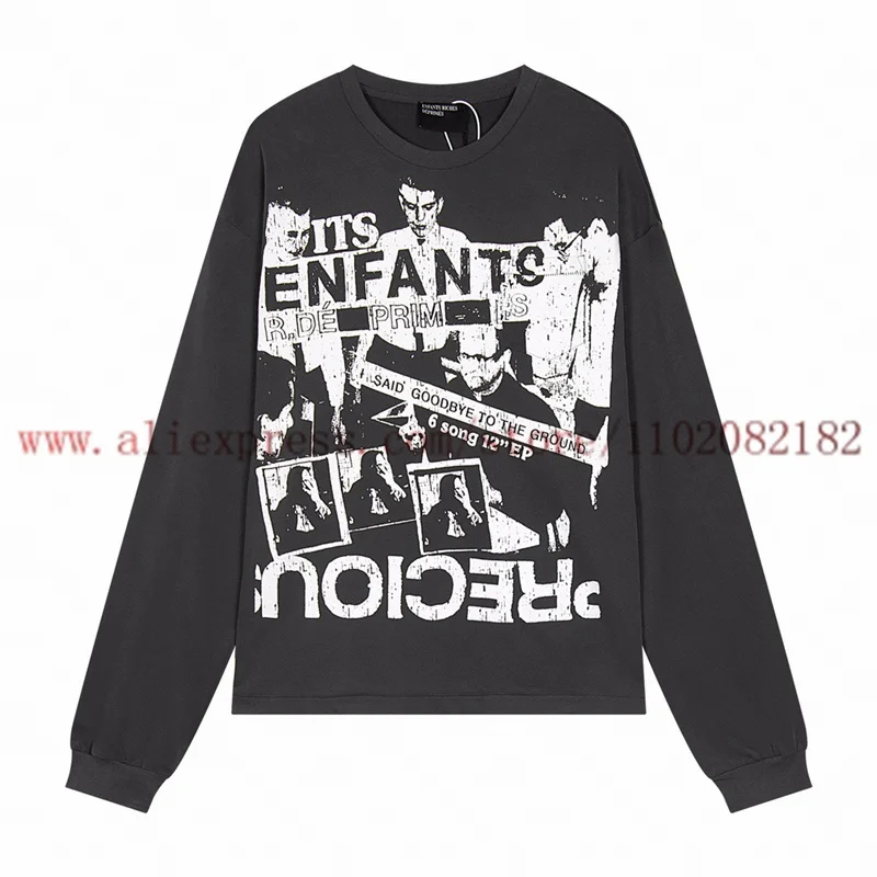 

Washed Enfants Riches Deporimes Long Sleeved T-shirt Men Women High Quality New Portrait Printed T Shirt