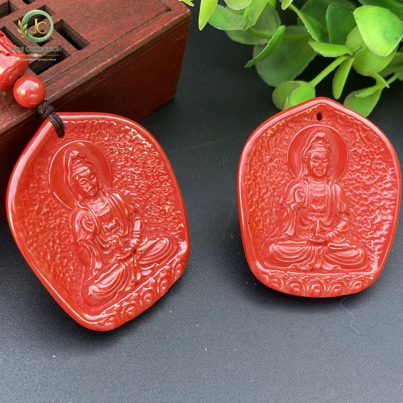 Cinnabar Pendant Guanyin Buddha High-Content Imperial Cinnabar Pendant Wholesale for Taobao and Douyin Live Streaming, Necklace