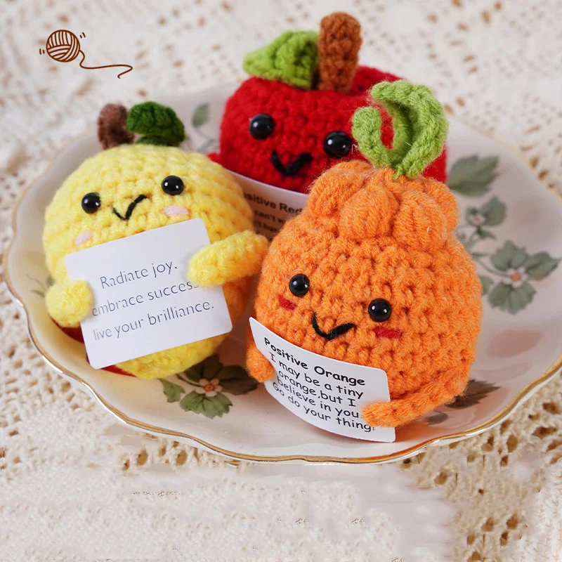 Positive Energy Crochet Ornament Home Room Decoration Handmade Knitted Fruits Vegetables Decoration Offices Desktop Gifts