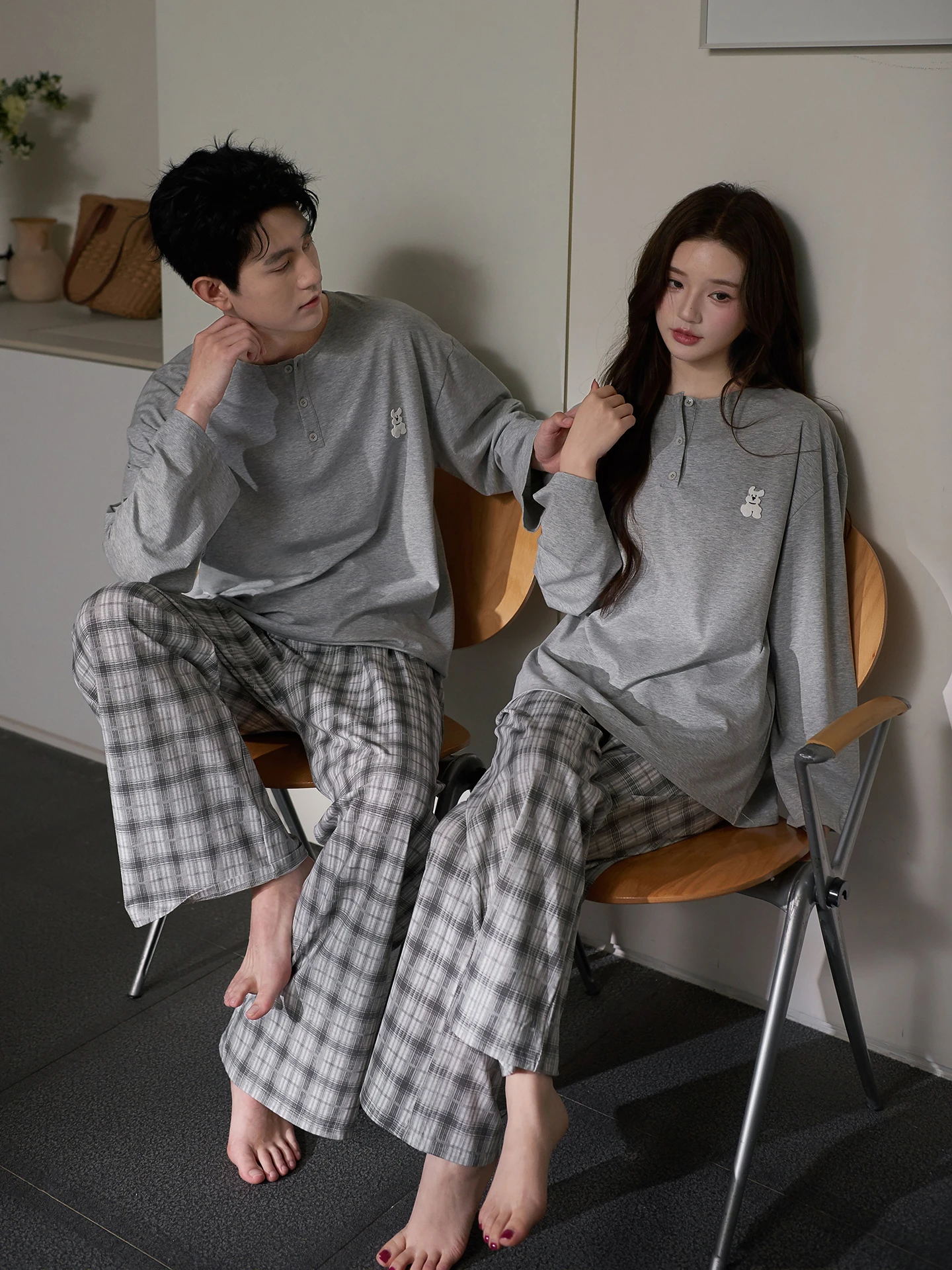 pure-cotton-couples-spwear-women's-spring-autumn-long-sve-home-clothes-mr-mrs-matching-pajamas-comfortable-breathable