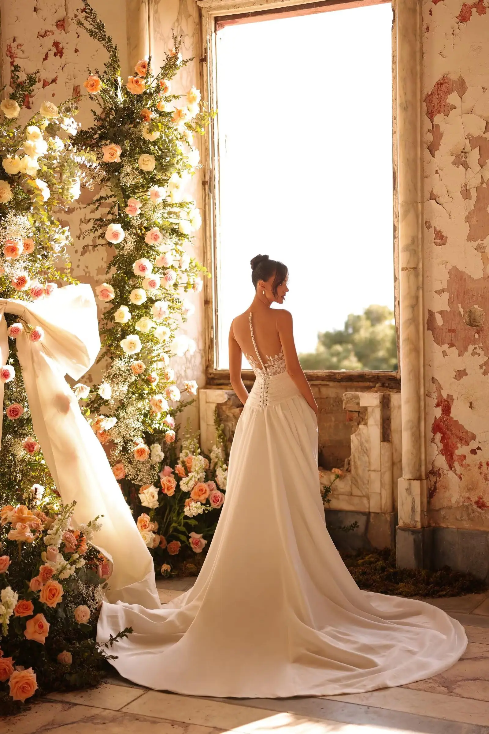 Gaun Pengantin Renda Putri Duyung untuk Pengantin Wanita Gaun Pengantin Boho A-Line untuk Wanita Gaun Pengantin Leher V