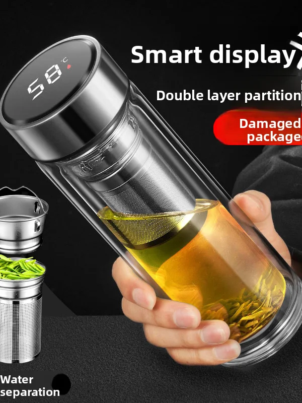 

Double Layered Glass Tea Cup Men's Sle Heat Resistant Water Cup Tea Water Separation Slightly Insulated New 2025 Model