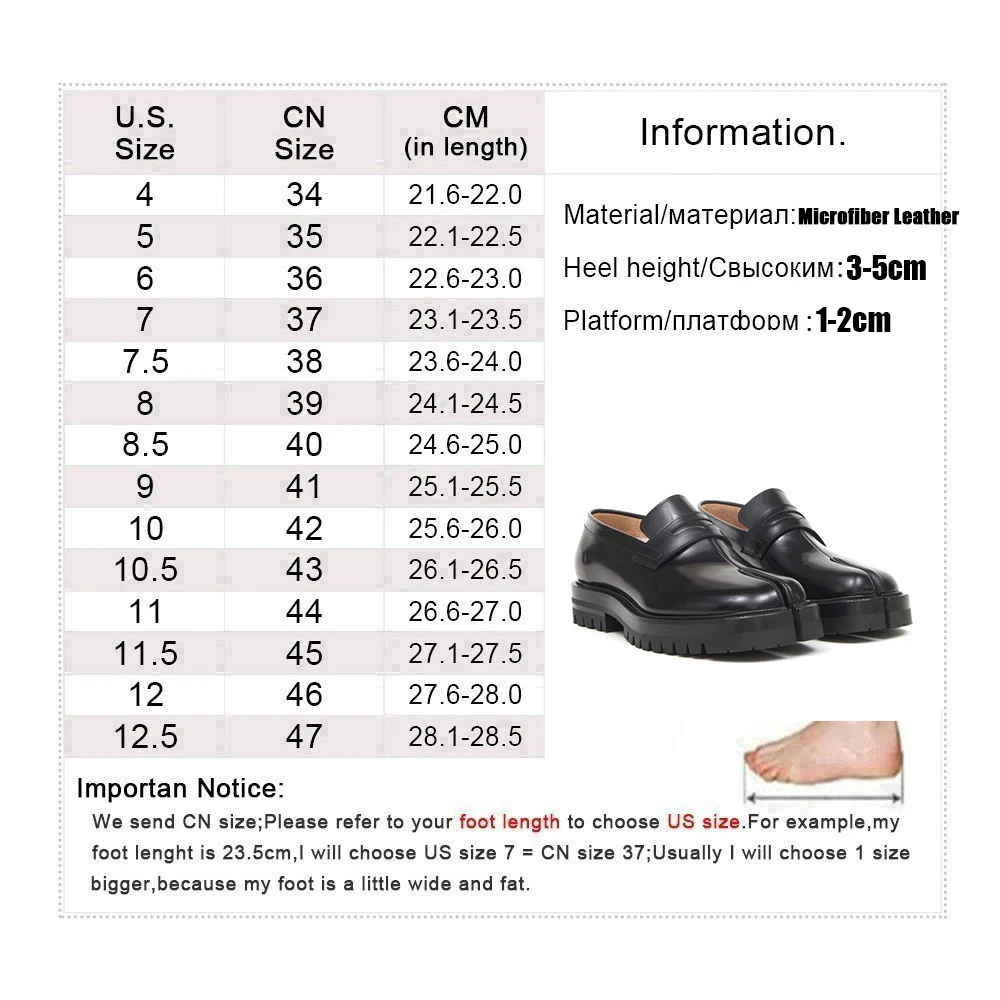 Ninja Tabi czółenka damskie wsuwane mokasyny z rozciętymi palcami buty na wysokim obcasie Tabi buty na platformie kopyt świni kobieta chaussure femme