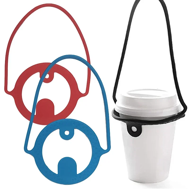 Portable Silicone Coffee Cup Carry Straps Reusable Cup Cover Hands Free Sling Beverage Mug Grip Milk Tea Carrier Holder