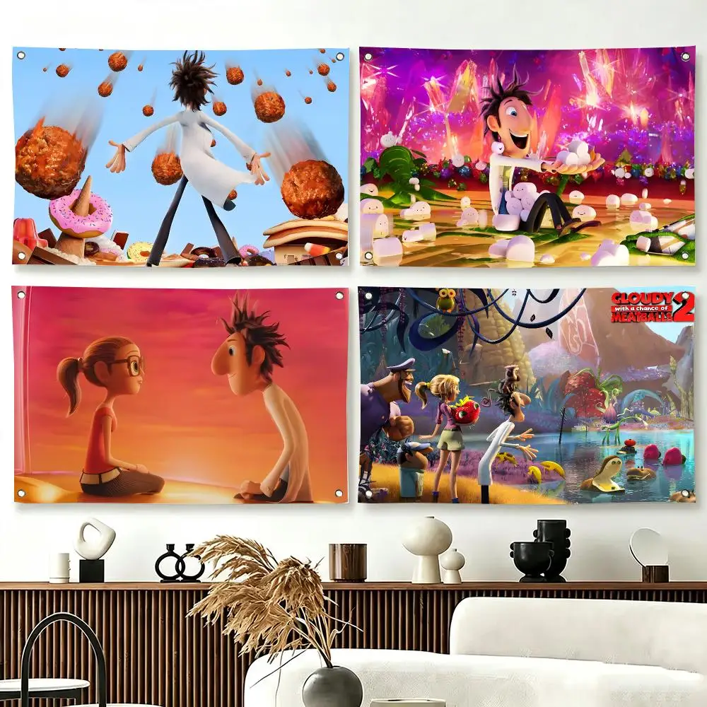 Movie C-Cloudy with a Chance of Meatballs Flags  For Living Room Home Dorm Decor Wall Outdoor Camping Party Banner Gifts